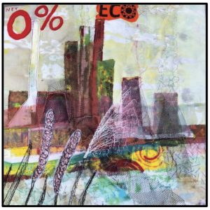 Textile panel with industrial scene and 0%